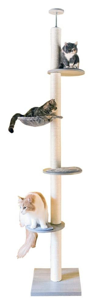 キャットタワー　突っ張り　グレー　多機能　突っ張り型キャットタワー キャットタワー 突っ張り スリム 透明宇宙船 猫タワー 多頭飼い